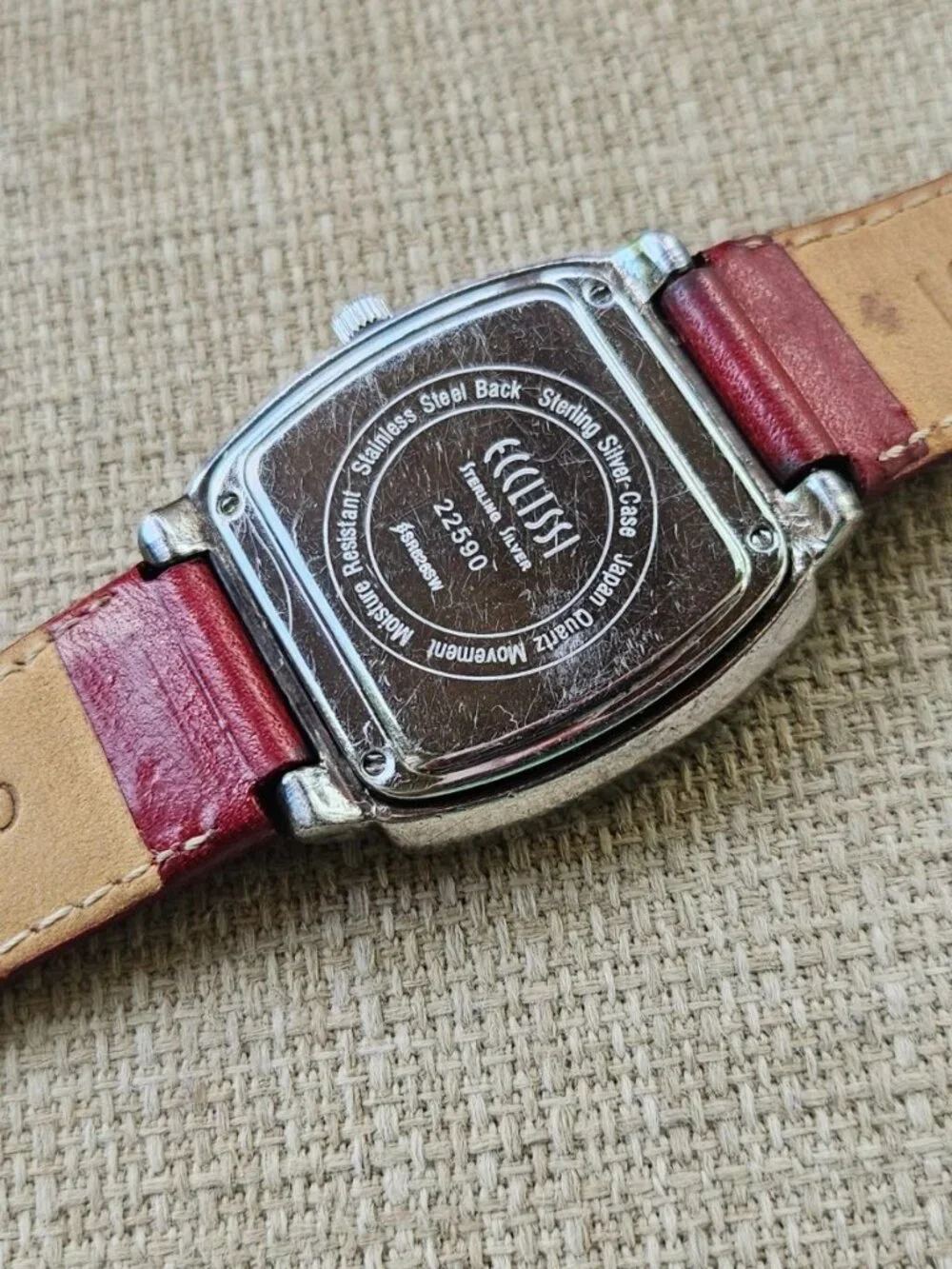 Ecclissi Sterling Silver Ladies Wristwatch Red Genuine Leather 925 Quartz Watch